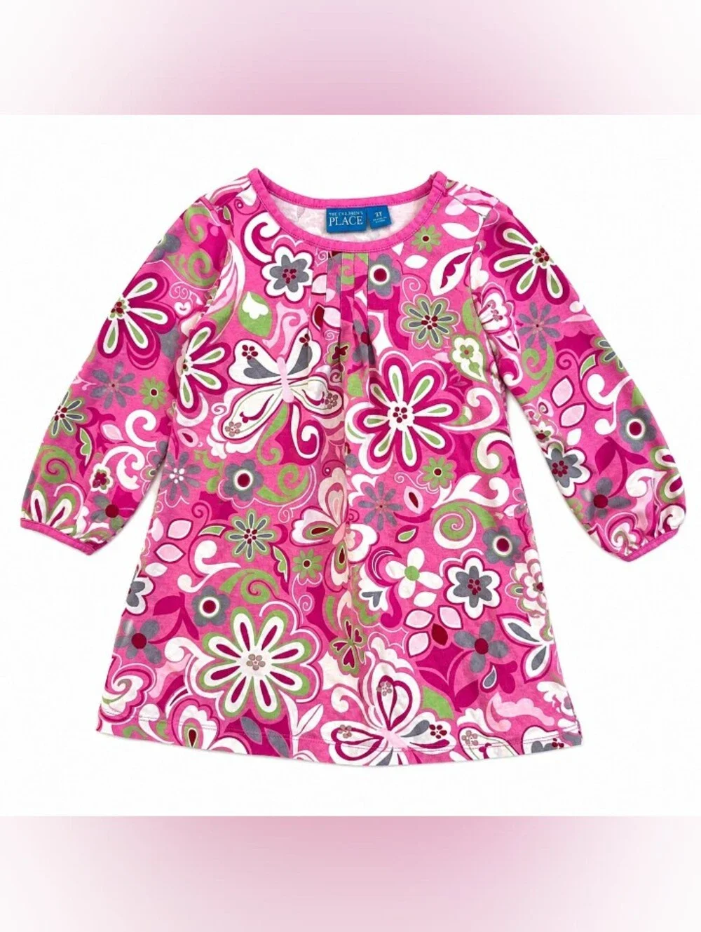 Vintage Y2K The Children's Place Pink Floral & Butterfly Paisley Knit Dress